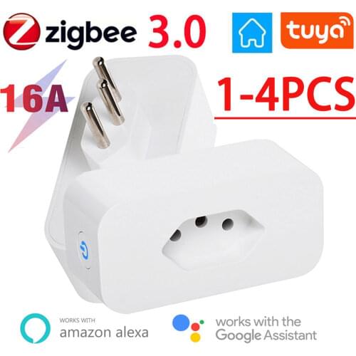 Tuya WIFI Zigbee 3.0 Smart Plug 16A Brazil Power Socket Outlet Smart Home Voice Control Energy Monitor Timing For Alexa Google