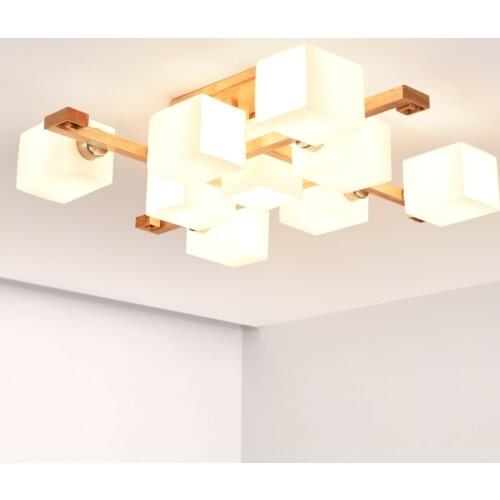 Tatami square led chandelier For Kids Bedroom Square Wooden chandelier Indoor lustre Japanese country style lamp