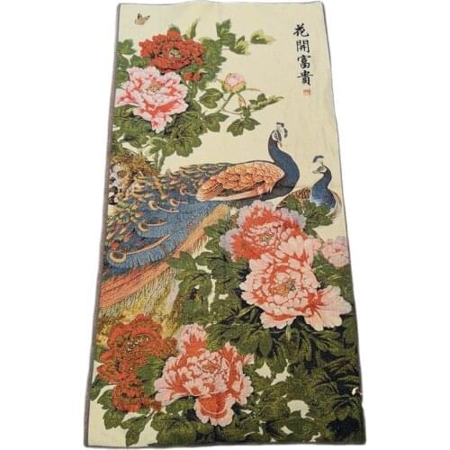 Tibet embroidery, gold silk brocade, silk Thangka painting, decoration, hanging painting, blooming flowers