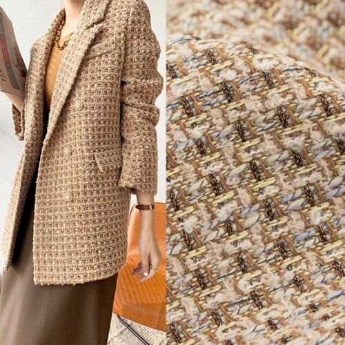 Gold thread wool blended weaving tweed fabric for coat tissus au mètre telas por metro ткань для шитья tela sewing tissu skirt