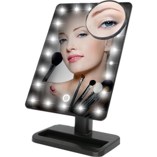 Makeup Mirror Desktop Makeup Mirror With 20LED Smart Chip Dimmer Portable Folding Makeup Mirror Storage Table with Desktop Stand