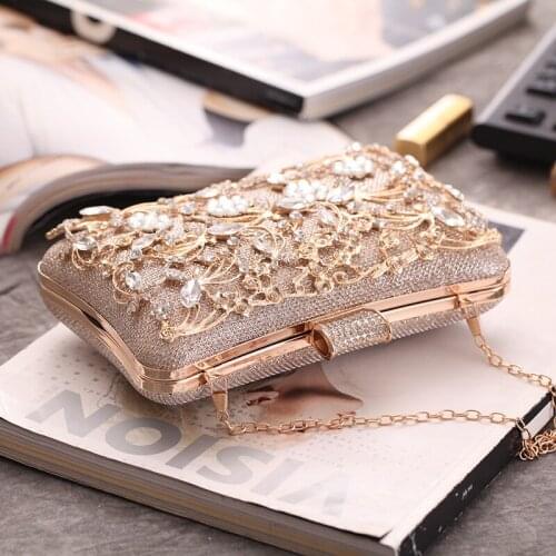 Party Chains Women Handbags Bag Designer Hollow Out Diamond Floral Evening Clutch Bag Purse Dress Day Clutches Schoudertas Dames