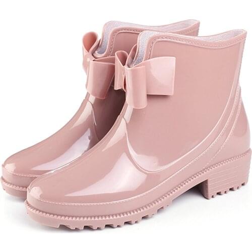 Womens Rain Boots Short Rubber Boot Waterproof Work Garden Shoes Anti-Slip Outdoor Ankle Wellies Cute Ankle Rain Boots