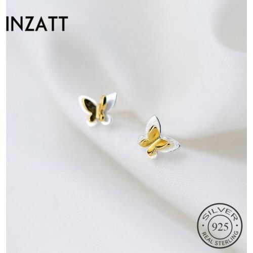 INZATT Trendy Lovely Gold butterfly Stud Earrings For Women Birthday Party Real 925 Sterling Silver Jewelry Mujer Moda 2018 Gift