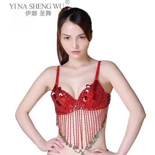 Belly Dance Costumes Senior Sexy Tassel Hanging Coins Sequins India Belly Dance Bra for Performance Women Belly Dancing Bra Tops