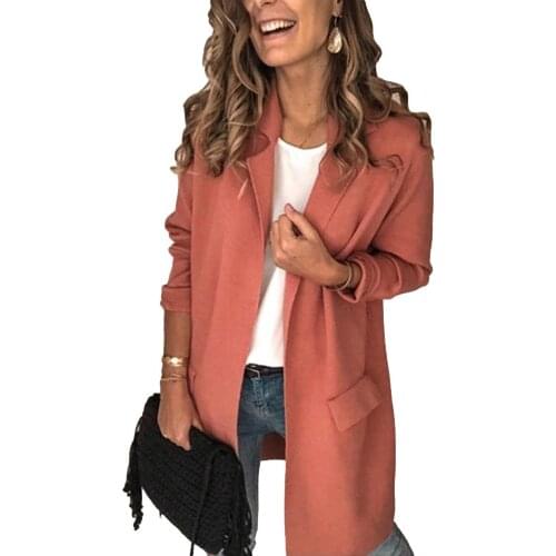 Hot Office Lady Autumn Solid Color Lapel Collar Pockets Decor Slim Blazer Jacket Lapel Collar Pockets Decor Slim Blazer Jacket