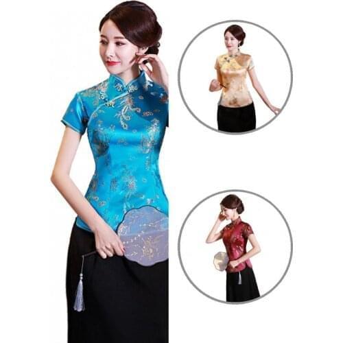 Summer Autumn Vintage Stand Collar Dragon Phoenix Print Cheongsam Top Women Women Cheongsam Top Printed for Banquet