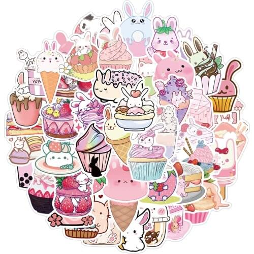 10/30/50PCS Pink Style Cute Dessert Rabbit Cartoon Graffiti Stickers Motorcycle Travel Luggage Guitar Funny Decal Kid Sticker