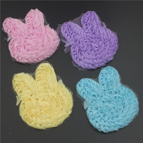 10pcs 3" Chiffon Bunny Head Applique For DIY Baby Girls Hairband Headband Clothes Sewing Accessories Crafting Flower Supplies