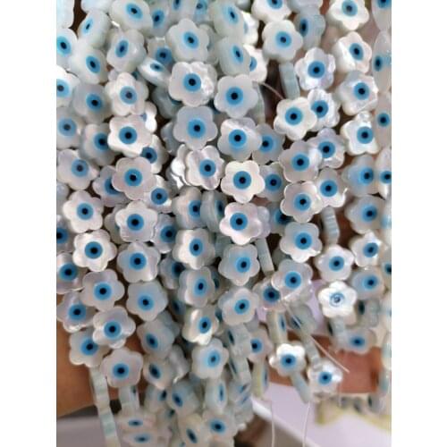 10 Pcs/lot 10mm Natural Flower Evil Eyes Mother of Pearl Shell Beads For Making DIY Neckalces Bracelets Earrings Charm Jewelry