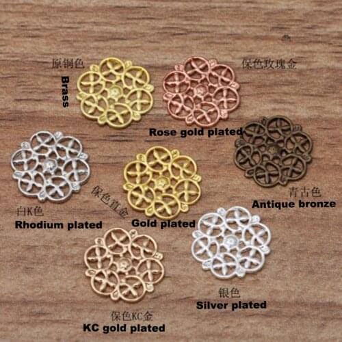 1000pcs Copper-plated 14mm copper flower sheet filigree flower wraps connector flower piece FCN-016
