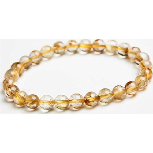 2018 Fashion Jewelry Stretch Bracelets For Women 7mm Natural Yellow Gold Hair Titanium Rutilated Quartz Crystal Bead Bracelet