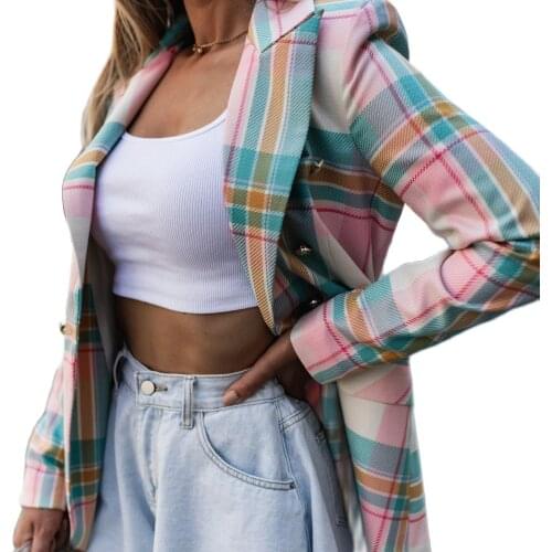 2021 European Factory Price New Hot Sale High Quality Plaid Fashion Lapel Slim Small Suit Jacket