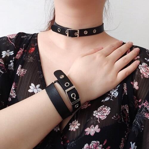Hot Punk Harajuku Collar Choker Necklace black PU Leather Choker Punk Goth 100% Handmade Neck Bracelet Jewelry