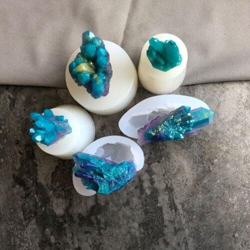 5 Shapes Natural Crystal Quartz Rock Cluster Geode Druzy Stone Epoxy Resin Mold Pendant Mold Resin Jewelry Making Tools
