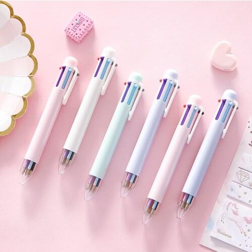 6 Colors Press Cool Roller Ball Point Multicolored Ballpoint Pens for Writing Stationery Office Supplies Accessories