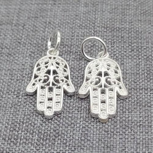6 Pieces of 925 Sterling Silver Filigree Hamsa Hand Charms for Bracelet Necklace