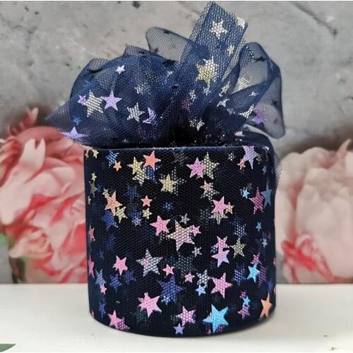 6cm 25Yards Rainbow Star Tulle Roll Organza Gauze Fabric Baby Shower Party Decor DIY Hair Bows Handmade Material Supplies