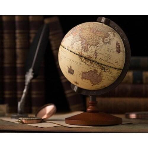 Antique Wooden Globe 14cm English Version Student Study Ball Instrument Home Office Decoration Nostalgic Desktop Decoration
