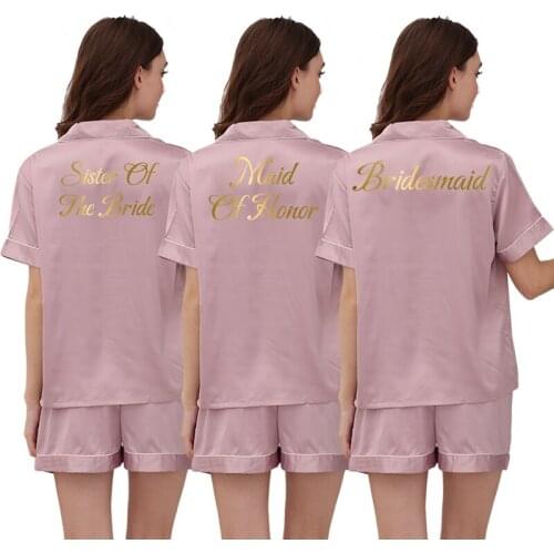 Satin Pajamas Set Ladies Womens Wedding Bride Bridesmaid Pyjama Set Silky Lounge Wear Pajamas Short Sleeve Pjs Set