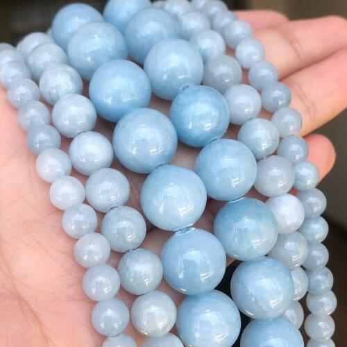 Natural Light Blue Jade Stone Beads 4/6/8/10/12mm Round Loose Spacer Beads For Diy Bracelet Necklace Jewelry Making Findings