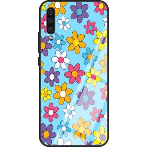 BLUE FLOWER GAL Tempered Glass Case For Samsung A52 A12 A32 A42 A72 A31 A51 A71 A40 A50 A70 A20e A21S