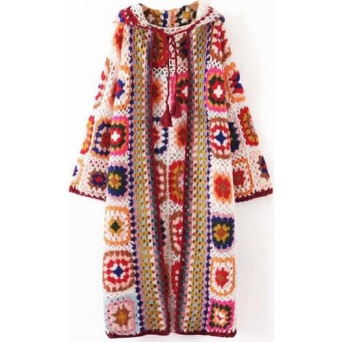 TEELYNN long cardigan boho Ethnic floral crocheted knitted sweater autumn winter sweater long sleeve gypsy Mohair women sweaters