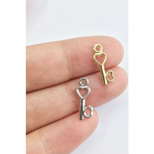 Eruifa 20pcs 12mm Mini Key Coin gold/Silver plated Zinc alloy Charms Pendant Jewelry DIY Necklace Bracelet Earrings 2 colors