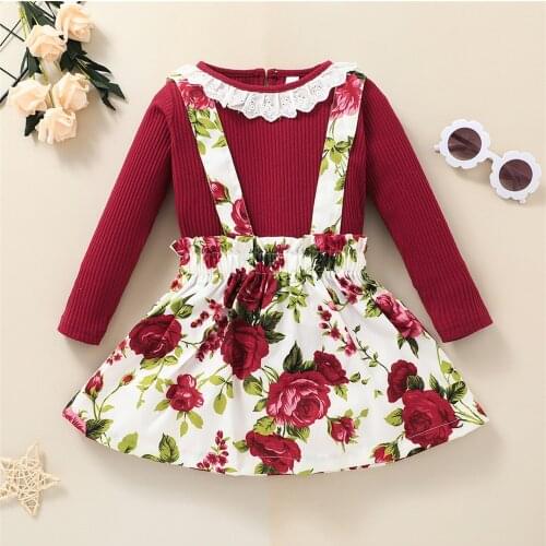 Toddler Baby Girls T-shirt Tops Floral Suspender Skirt Headband Outfits Set Children Outfits Summer Cool Tee Short 2021