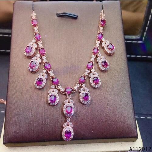 KJJEAXCMY fine Jewelry 925 Sterling Silver Natural Garnet Girl new noble Pendant Necklace chain Support Test Chinese style