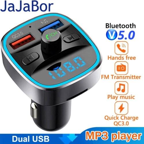 JaJaBor FM Transmitter Bluetooth 5.0 Car Kit Handsfree Car MP3 Player Dual USB Quick Charge QC3.0 Car Charger FM Modulator
