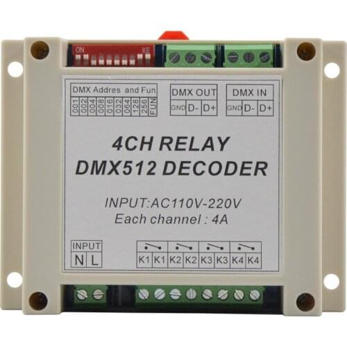 1pcs DMX-RELAY-4CH dmx512 relays decoder controller use for led lamp led strip lights input AC110-220V