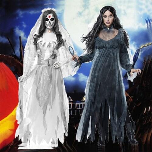 Halloween Carnival Party Cosplay Costumes Terror Ghost Bride Thin Chiffon Wedding Dresses New Hell Zombie Bride Cosplay Clothing
