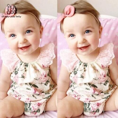 Cute Newborn Toddle Infant Baby Girls Cuff Lace Bodysuit Ruffle Sleeveless Jumpsuit Cotton Summer Outfits Clothes 0-24M