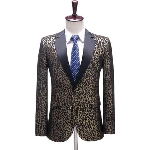 Leopard jacquard blazer men suits designs jacket mens stage costumes for singers clothes dance star style dress masculino homme