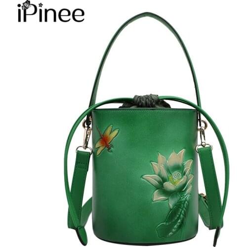 IPinee 2020 Summer Women Bags Personality Design Leather Bucket Bag Handbags Fashion Retro Women Shoulder Bag