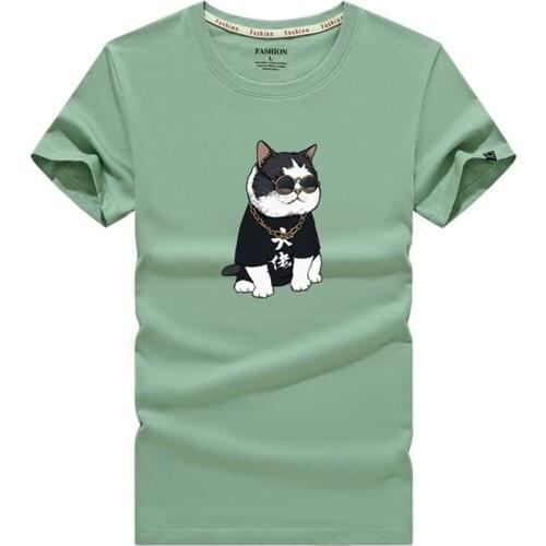 Summer Short Sleeve T Shirt Men Cat Print Funny T Shirts Cotton O-Neck Streetwear T-Shirts Plus Size 5XL Casual Tee Shirt Homme