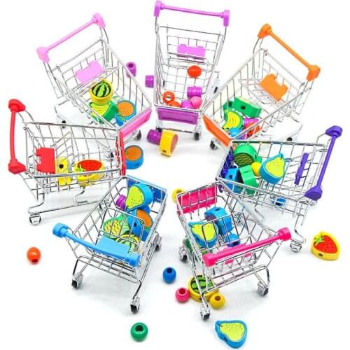 Stainless Steel Mini Handcart Supermarket Shopping Cart Food Holder Kids Toy Pretend Play Groceries Toys gift for children