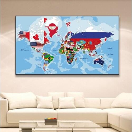 The World Map Posters Wall Art Picture Flag Map Non-smell Non-woven Canvas Painting Living Room Home Decoration No Frame