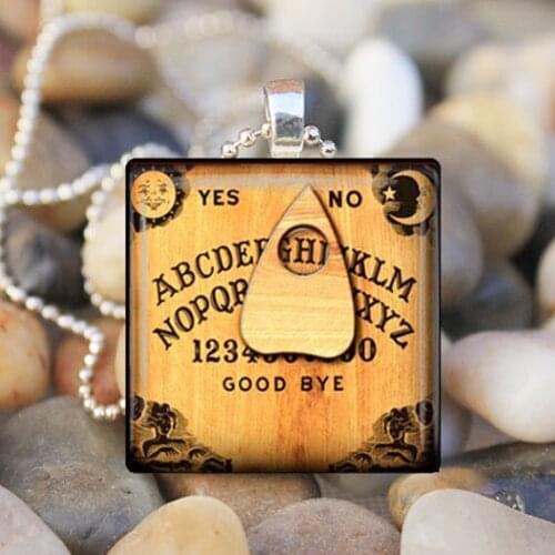 Fashion Ouija Monogram Photo Art Square Glass Pendant Necklace Tile Chain Stainless Steel Jewelry For Women Gift