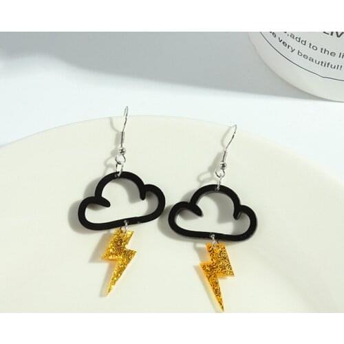 Y2K Trendy Black Gold Color Creative Unique Lightning Cloud Acrylic Earrings For Women Girl Party Jewelry