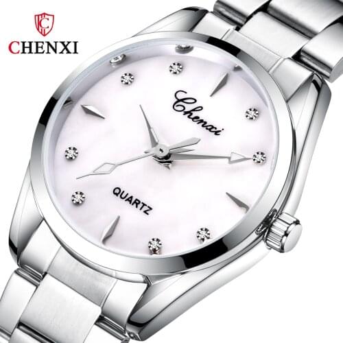 Fashion CHENXI Top Brand Women Watches Rhinestone Shell dial Clock Quartz Wristwatches Lady Luxury Full Steel Watch montre femme