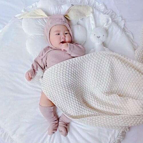Baby Blankets Newborn Boys Girls Stroller Bed Crib Blankets Lange bébé Solid Knitted Infant Kids Monthly Swaddle Wrap Quilts