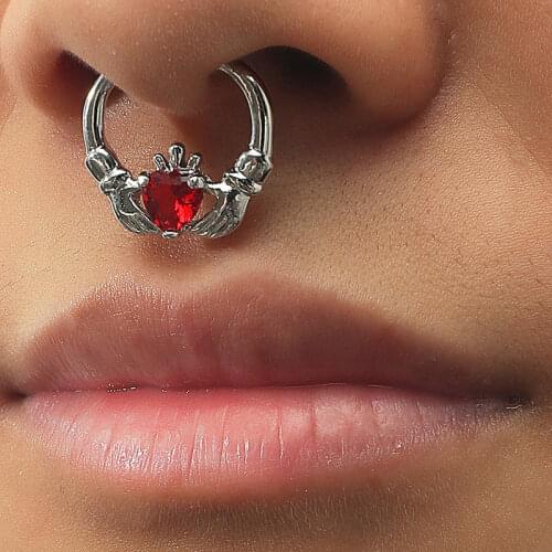 Punk Hug Heart Crystal Nose Ring For Women Girl Metal Copper Fake Piercing Nose Cuff Clip Sexy Nose Hoop Party Jewelry Gifts