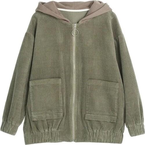 Plus Velvet Gary Corduroy Short Coat Women Spring, Autumn And Winter 2021 New Hooded Loose Middle-Aged Mothers Short Jacket A10