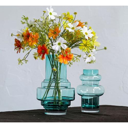 Simple and Modern Furnishings Living Room Transparent Gourd Glass Vase Blue Hydroponic Flower Pot Crafts Ornaments