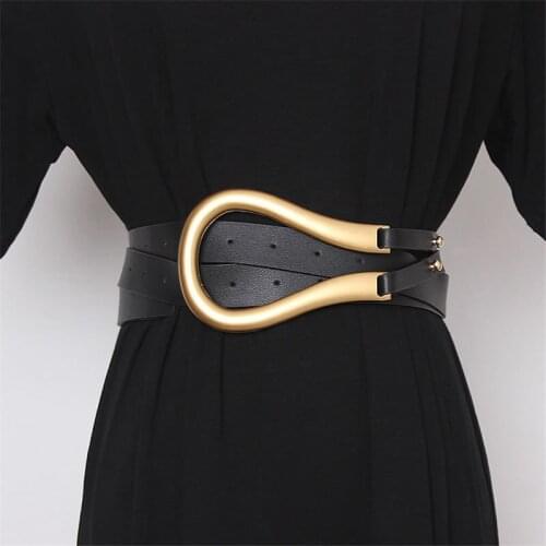 TVVOVVIN Women Fashion New Belts Metal Curved Large Horseshoe Buckle Imported Microfiber Leather Double Belt Casual Belt DMY1859
