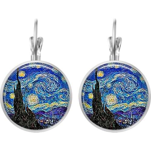 Famous Artist Starry Night Earrings Bohemian Style Glass Dome Cabochon Earrings For Women Jewelry