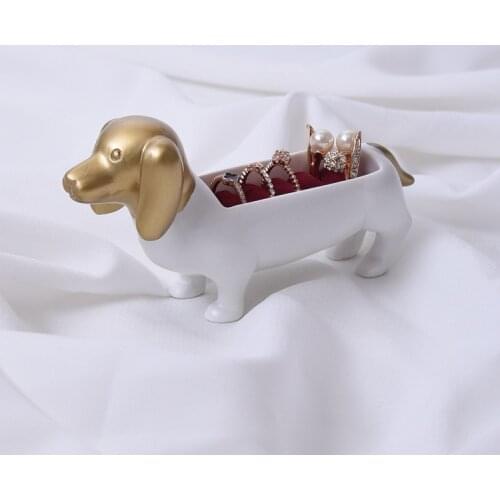 Creative Dachshund Dog Ring Jewelry Box Ring Storage Rack Gold Display Props Ornaments Cute Dogs