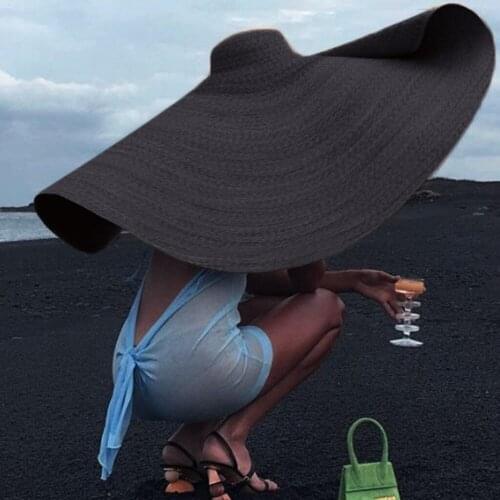 2021 Fashion Super Wide Straw Caps Brim Sun Hat Summer Beach Anti-uv Sun Protection Foldable Large Cover Cap Chapeau Femme